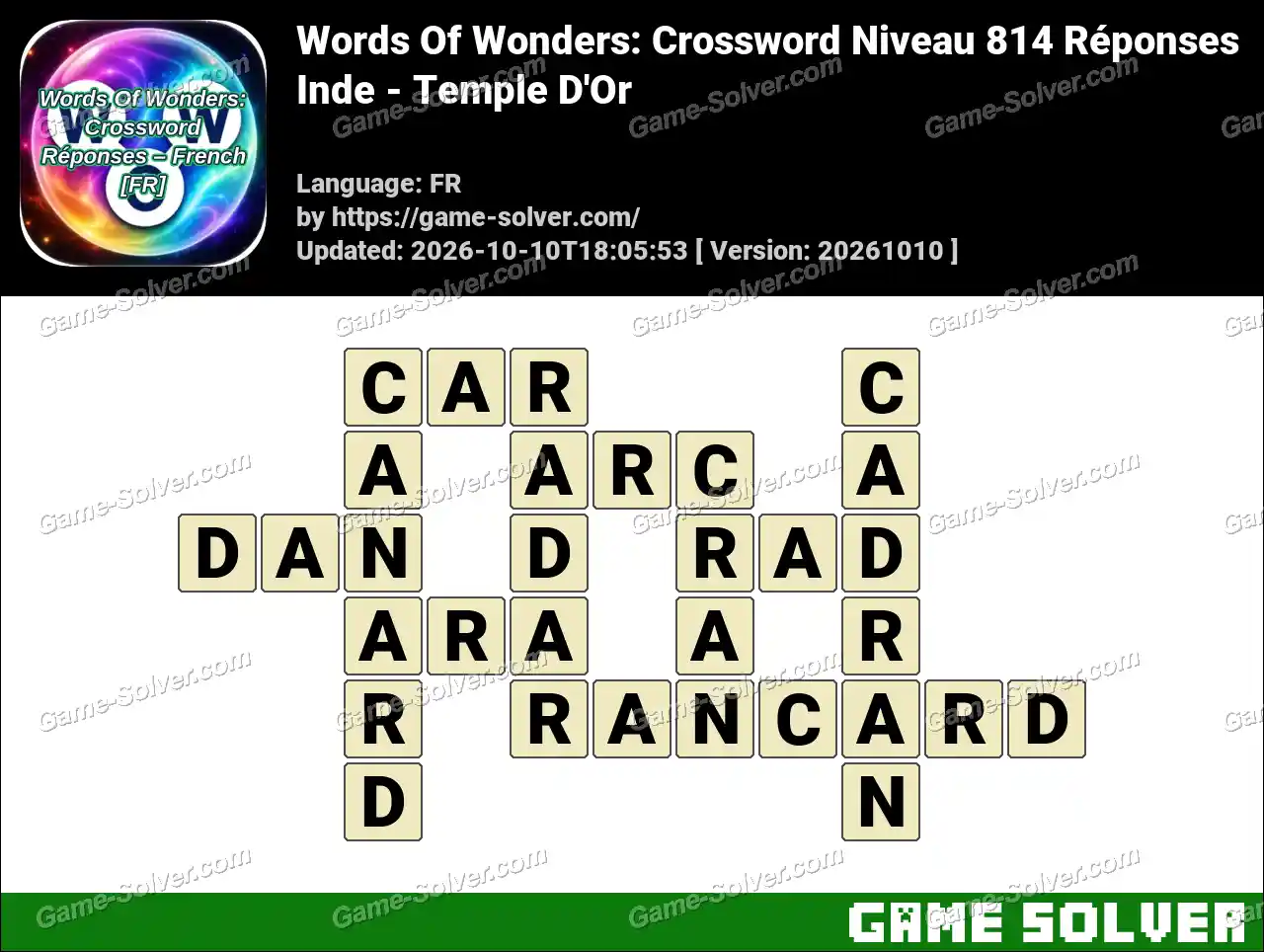 Words Of Wonders: Crossword Niveau 814 Réponses – Inde – Temple D’Or